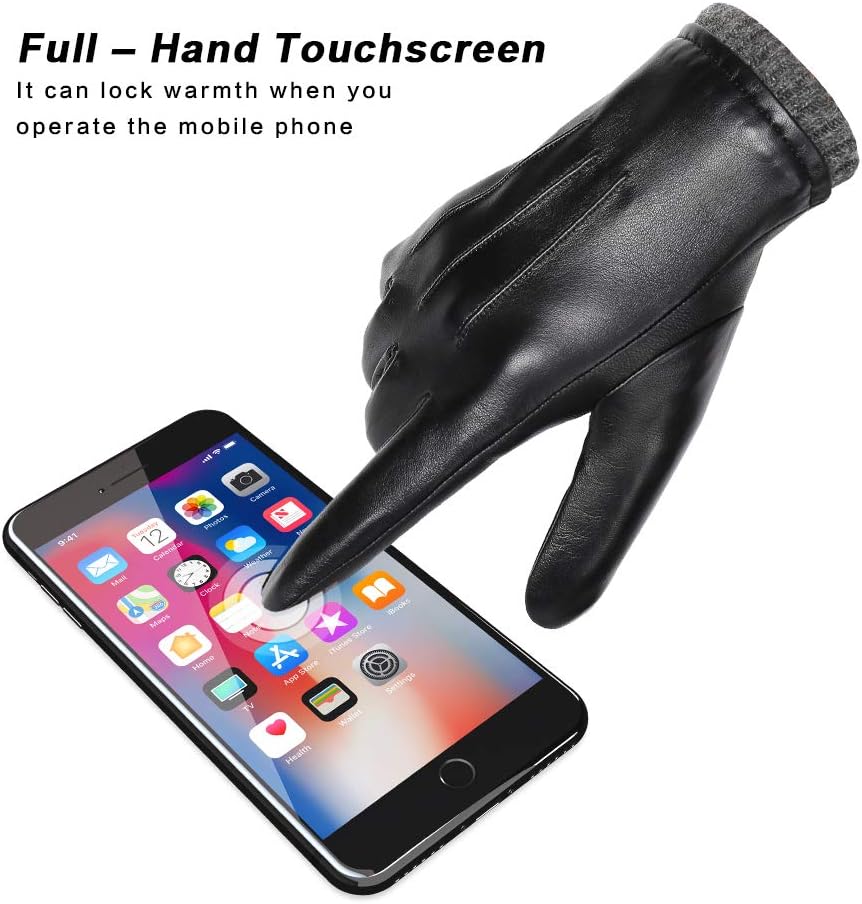 isilila Italian Sheepskin Leather Gloves for Men, Winter Warm Fleece Lined Touch Screen Driving Gloves - Image 4